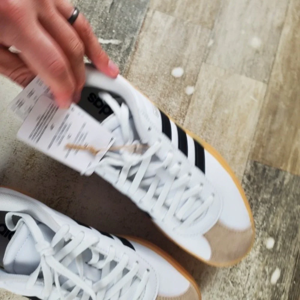 Adidas VL Court Bold Kids Shoes Sz 5 White Black Gum Leather Lace Up‎ Sneakers